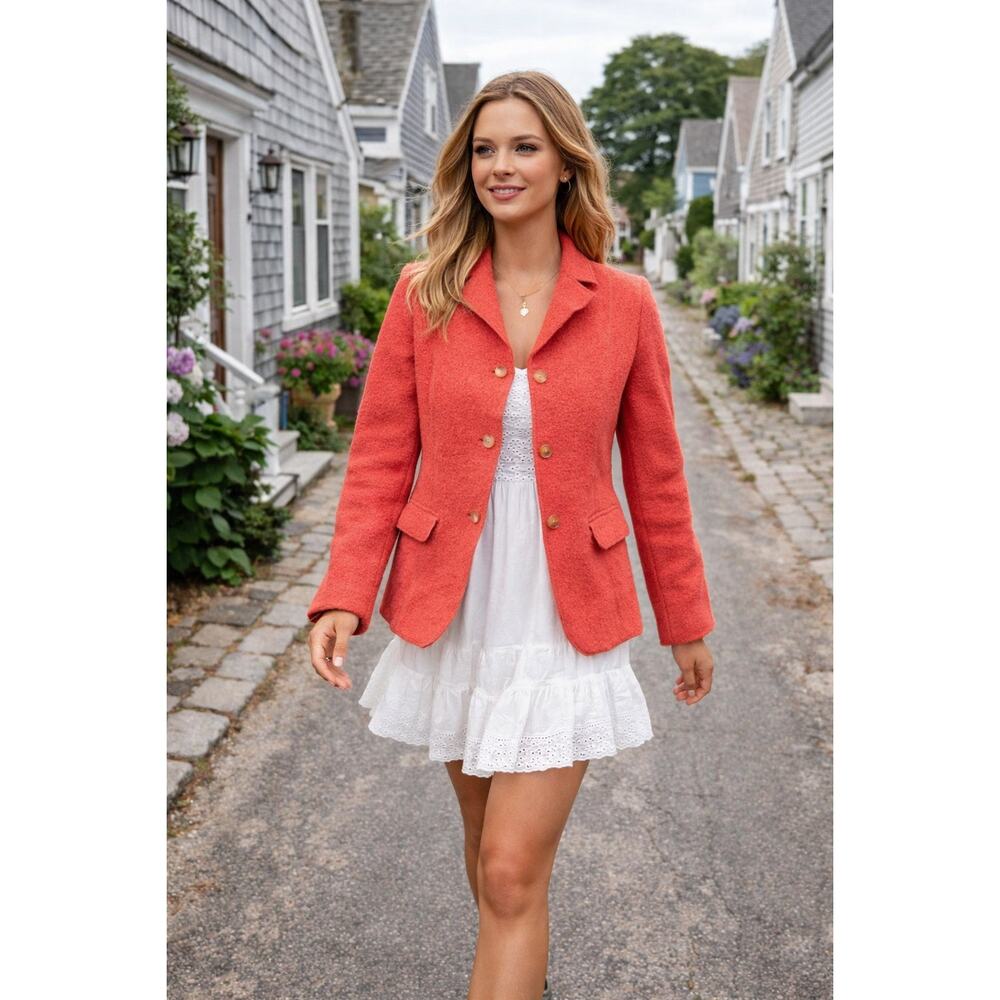 Lands' End 100% Wool Blazer Jacket Coral Pink Petite 4P Tailored - Picture 11 of 11